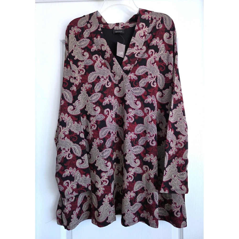 J.Jill Wearever Paisley V-Neck Tunic Top Black Burgundy Plus 2X NEW